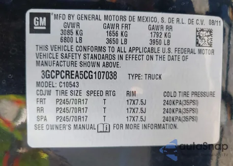 2012 Chevrolet Silverado 1500 Ls z USA, uszkodzony, nr VIN 3GCPCREA5CG107038